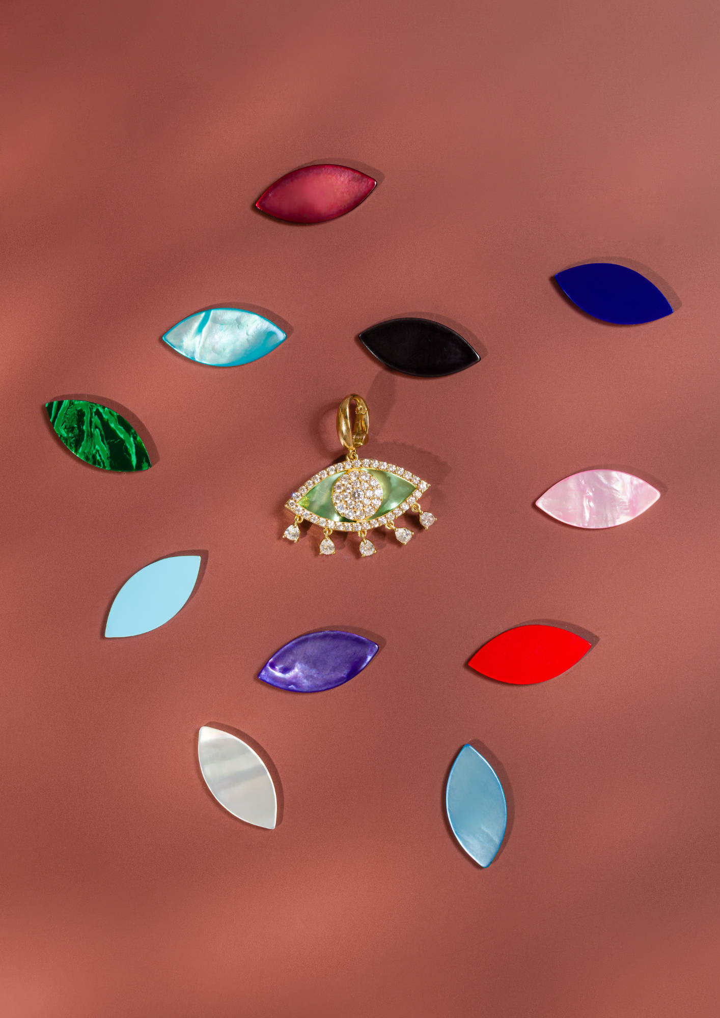 Interchangable Evil Eye Pendant with Diamond Drops
