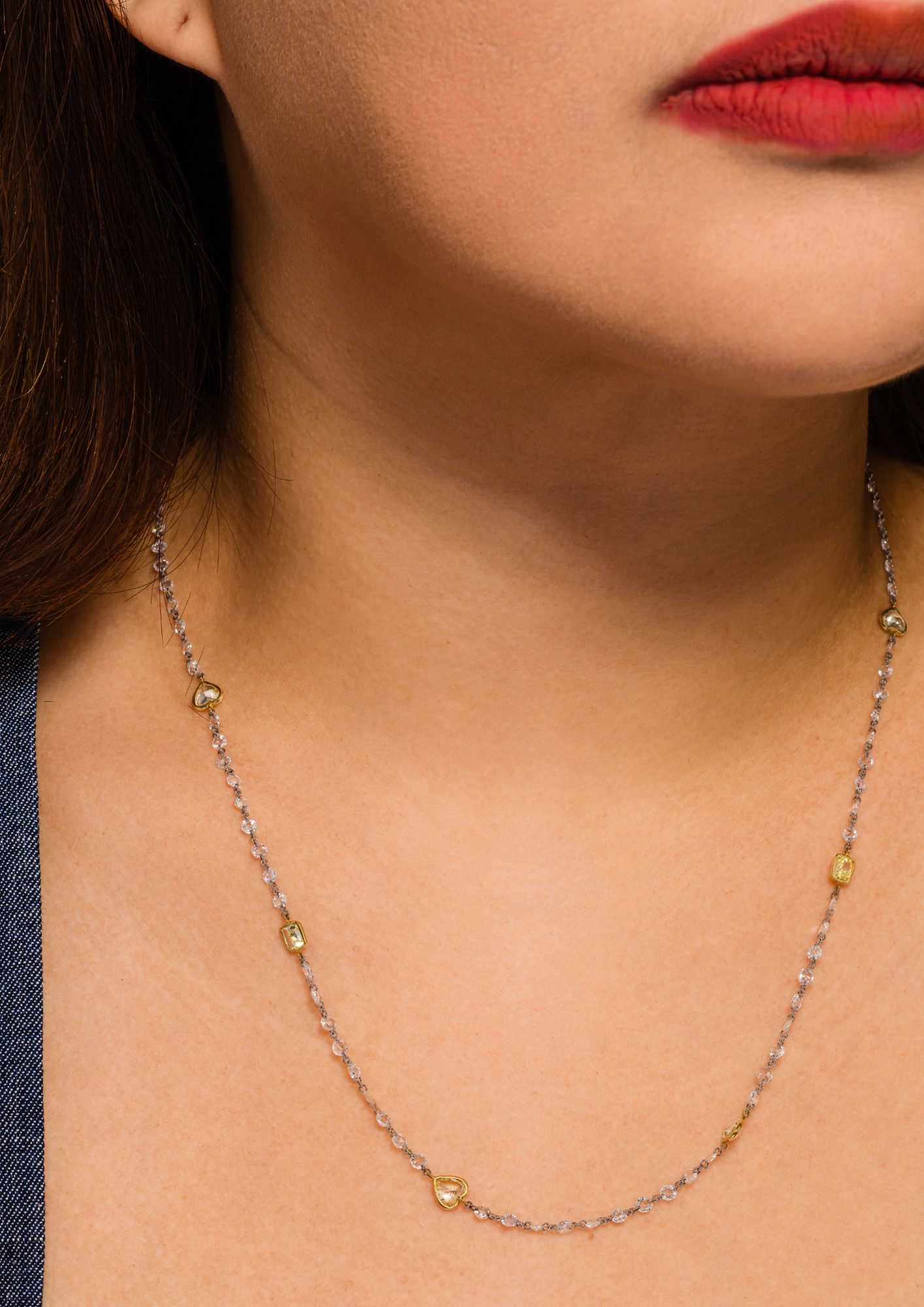 Yellow Diamond Station Necklace in Bezel Setting