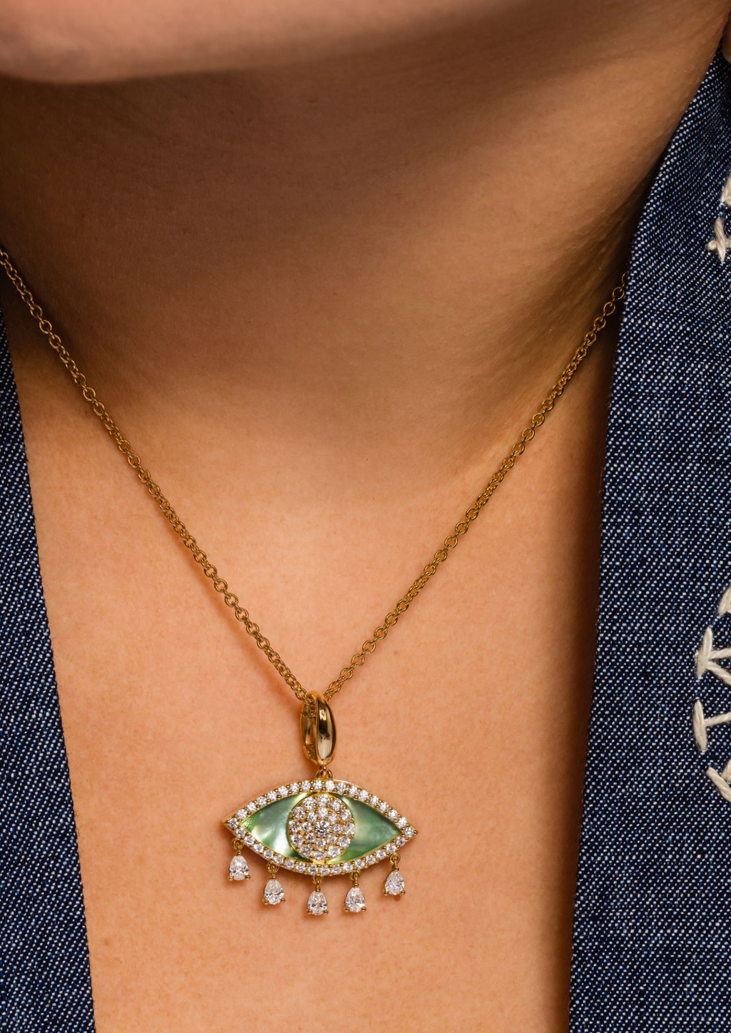 Interchangable Evil Eye Pendant with Diamond Drops