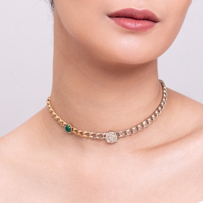 Green Onyx & Diamond Cluster Choker diamond necklaces in gold