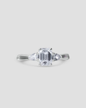 Emerald Cut & Pear Shape Diamond Trilogy Set Ring
